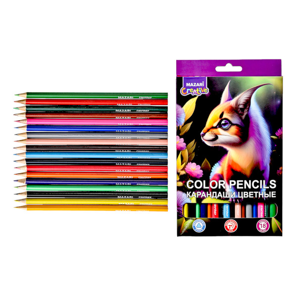 Карандаши 18цв, дерево, 3-гран. "Fantasy" карт.уп. M-7051-18 MAZARI ТМ