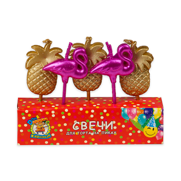 Свечи для торта на пиках "Ананасы и фламинго" (1уп*5шт) ассорти С-6009 Миленд