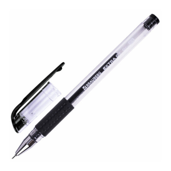 Ручка гелевая 0,5мм, черный, игольч., грип, прозрач. корп. "Extra GT Needle" 143918 Brauberg