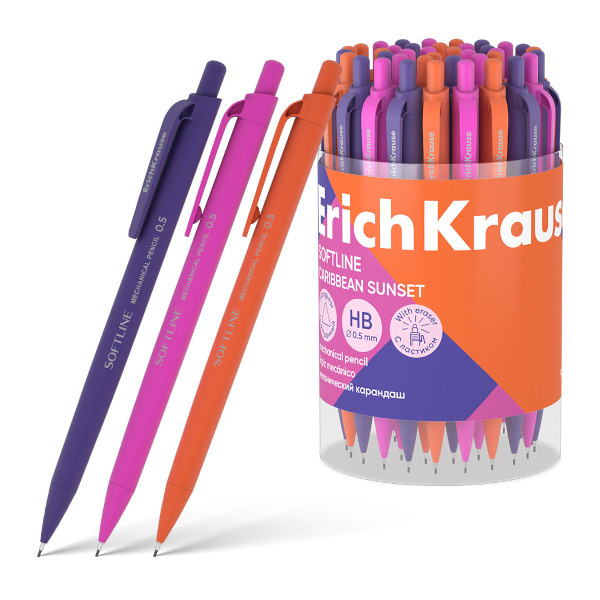 Карандаш механический 0,5мм HB, пластик. корп., ассорти, ластик "Caribbean Sunset" 60751 Erich Kraus