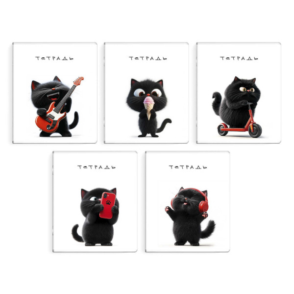 Тетрадь 48л А5+ клетка "Черный кот" картон, ассорти 68551 Феникс+