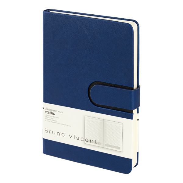Ежедневник А5 не дат Bruno Visconti "Status" тв.обл., иск.кожа, т.-синий, магнит. клапан 3-786/02
