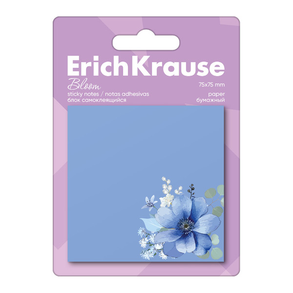 Липкий блок Erich Krause "Pastel Bloom" 75*75мм, 50л, цветной с рисунком 61664