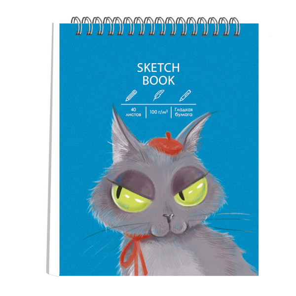 Скетчбук для графики и письма А6+ 40л, 100г/м2, гребень "Мистер кот" ТС6405255 Paper Art
