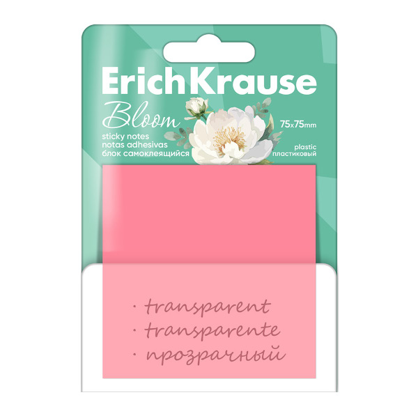 Липкий блок пластик Erich Krause "Pastel Bloom" 75*75мм, 50л, цветной 61580