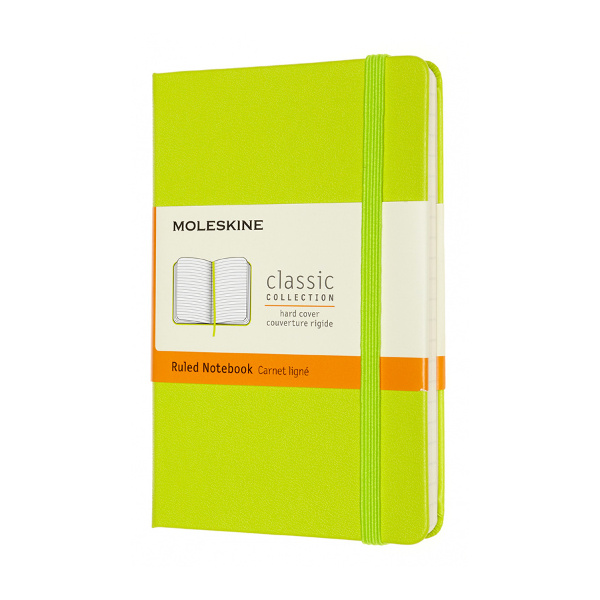 Блокнот А6- 96л "Classic Pocket" линейка, сшивка, тв.обл., иск.кожа, лайм MM710C2 Moleskine