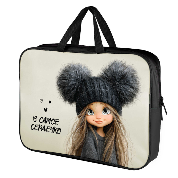 Папка с ручками А4+ 1отд., текстиль, молния "Девчонка в шапке" 72394 Феникс+