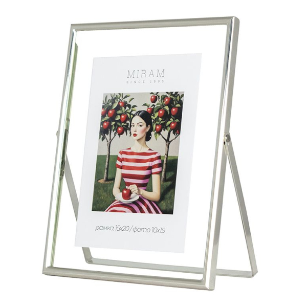 Фоторамка 15*20 металл, серебро, вставка стекло, метал.ножка 6121-6 МИРАМ
