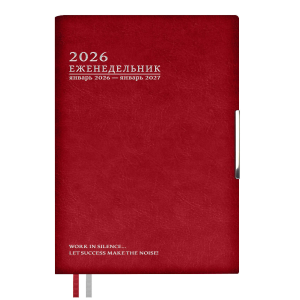 Еженедельник А6+ 2026 Escalada "Шеврет глосс" интегр.обл., иск.кожа, сшивка, красный 70343