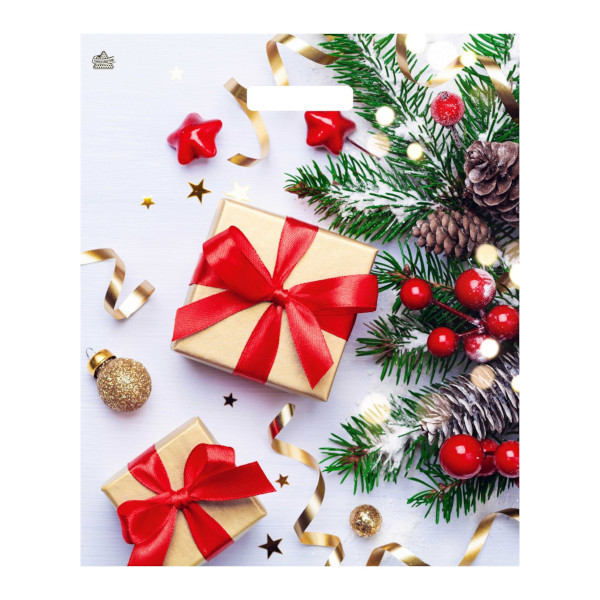 Пакет полиэтиленовый 45*38см "Новогодние презенты" 60мкм, с вырубной ручкой н00246096 Миленд