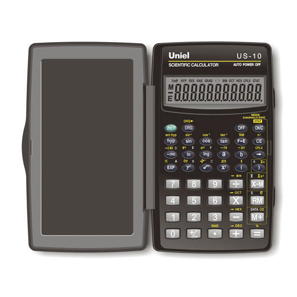 Калькулятор Uniel US-10 (черный) инженерный 8+2р (56 функций)