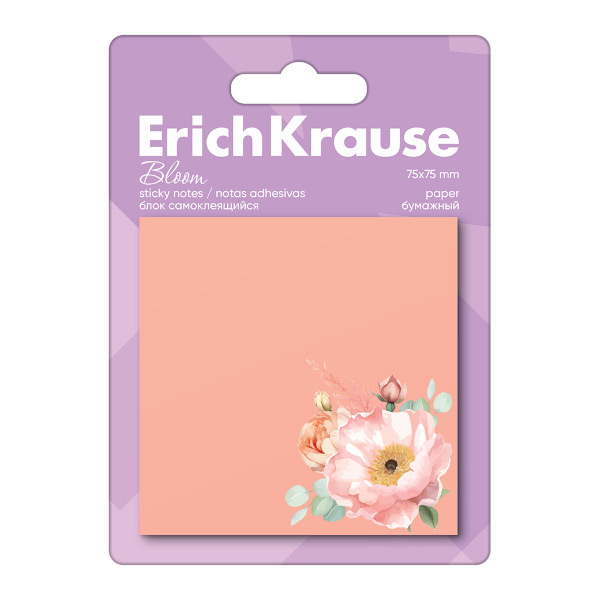 Липкий блок Erich Krause "Pastel Bloom" 75*75мм, 50л, цветной с рисунком 61661