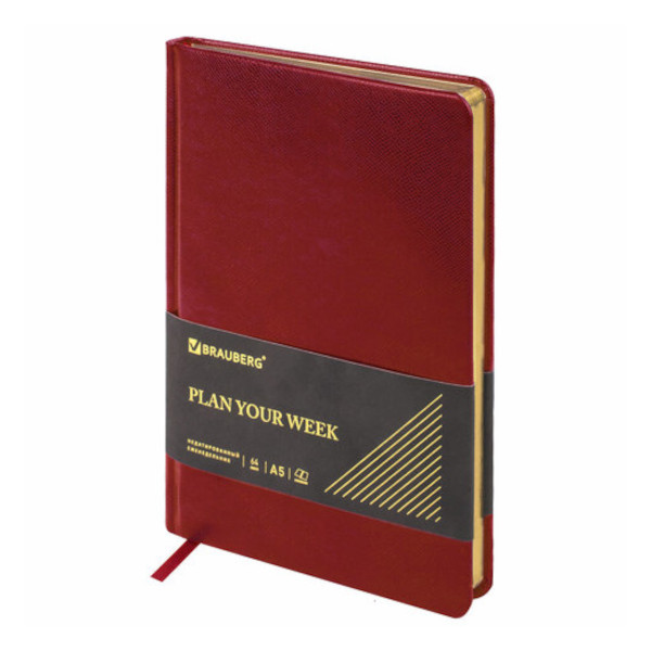 Еженедельник не дат А5 64л Brauberg "Iguana" под кожу, красный, золотой обрез 114477.