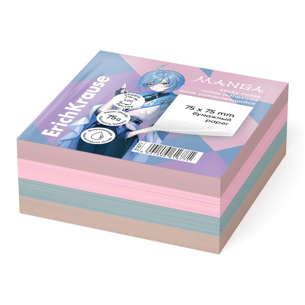 Липкий блок Erich Krause "Manga" 75*75мм, 400л, цветной 61677