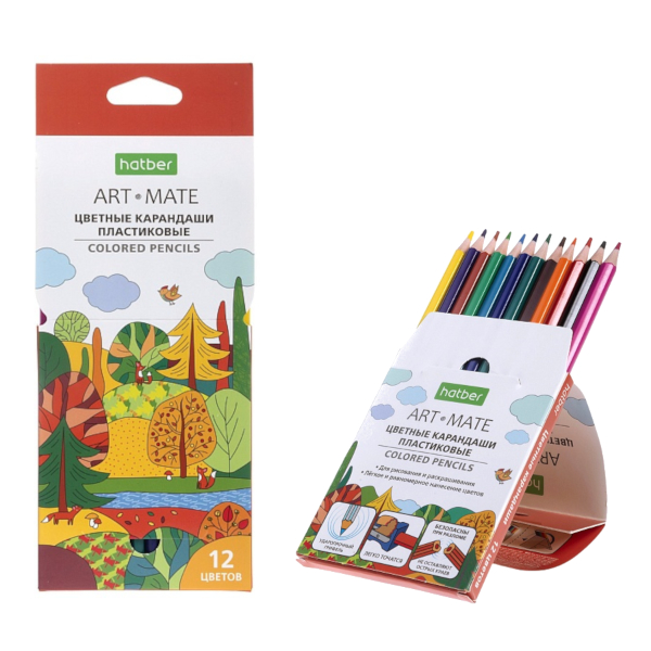 Карандаши 12цв, пластик, 6-гран. "ECO. Art-Mate" карт.уп. CS_068177 Hatber