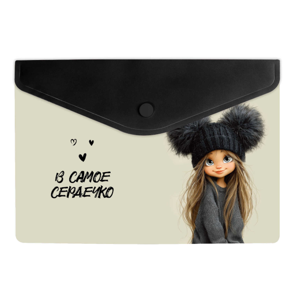 Папка-конверт на кнопке А5, 1отд., 180мкм, рисунок "Девчонка в шапке" 72378 Феникс+