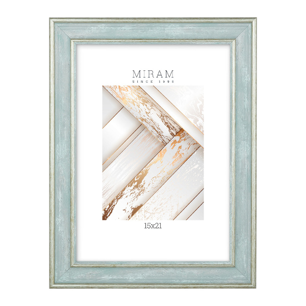 Фоторамка 15*21 пластик, багет 25мм, бело-зеленый, вставка пластик, ножка 642498-6 МИРАМ