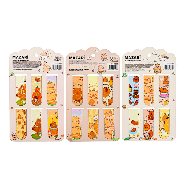 Набор закладок для книг магнит. "Капибара" 6шт, ассорти M-3390 MAZARI ТМ
