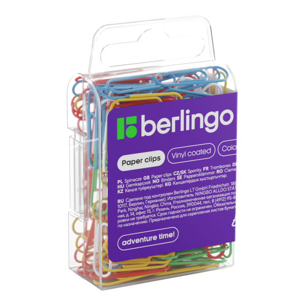 Скрепки 28мм Berlingo овальные, цветные, в пласт.уп. (100шт) DBs_28130
