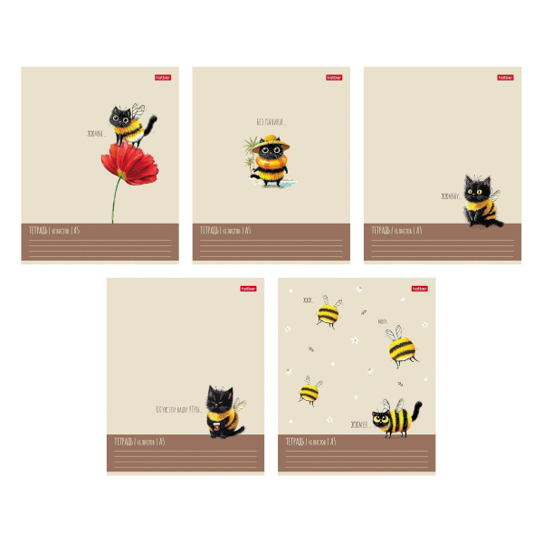 Тетрадь 48л А5 клетка "Жж-мяу" картон, ассорти 48Т5тВ1 Hatber