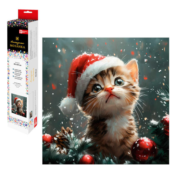 Алмазная мозаика Феникс+ 30*30см "Новогодний котенок" 70805