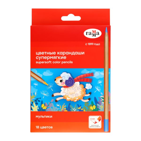 Карандаши 18цв, дерево, 6-гран. "Мультики" карт.уп. 80220217 Гамма