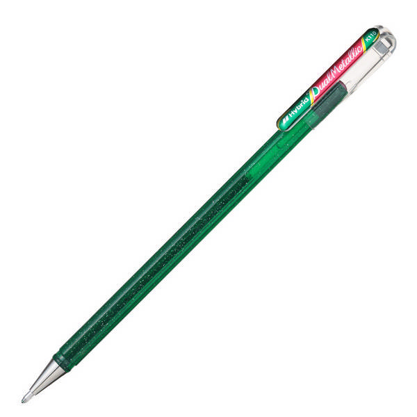 Ручка гелевая 1мм, зеленый/красный, зеленый корп. "Hybrid Dual Metallic" K110-DBDX Pentel