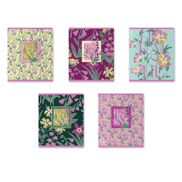 Тетрадь 48л А5+ клетка "Floral Soul" картон, ассорти 63316 Erich Krause