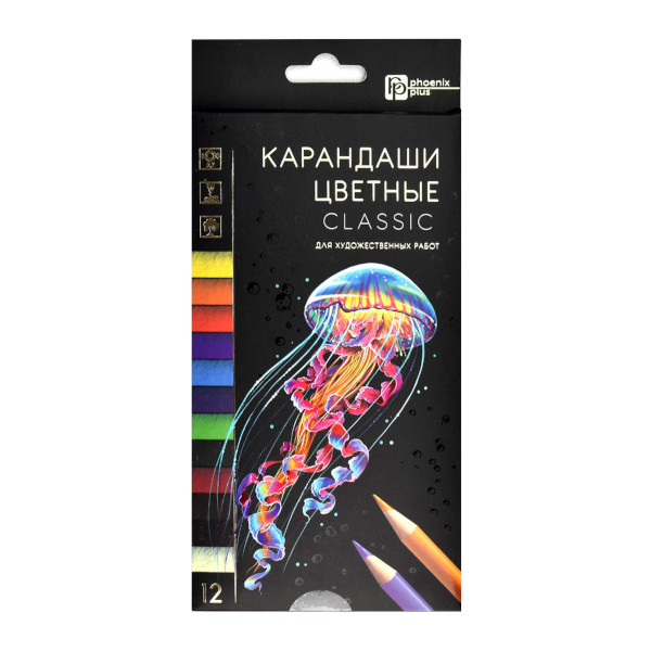 Карандаши Феникс+ "Классик" 12цв, круглые, дерево 64096
