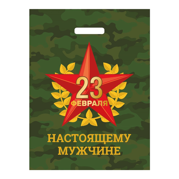 Пакет полиэтиленовый 30*40см "23 февраля. Звезда" 50мкм, вырубная ручка ПИ-8307 Миленд