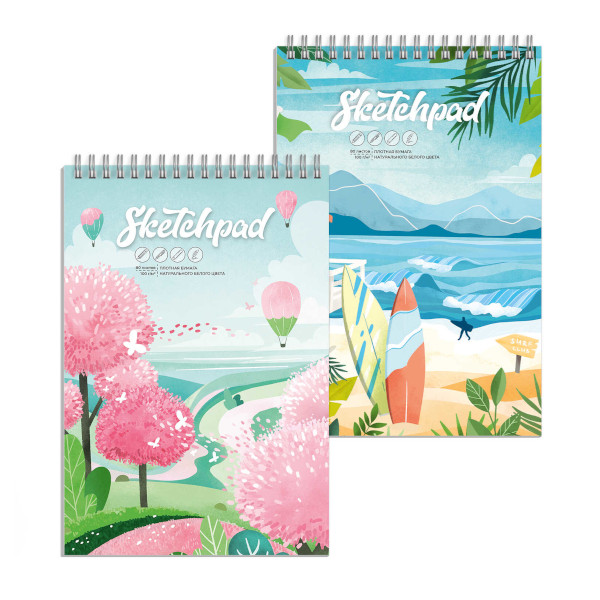 Скетчпад для графики и письма А4- 80л, 100г/м2, гребень "Лето" перевертыш 62829 Феникс+