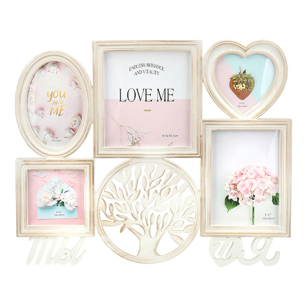 Фоторамка коллаж 5 фото, 38,5*47см, пластик, белый/золото "Древо любви" ФР-9145 Миленд.
