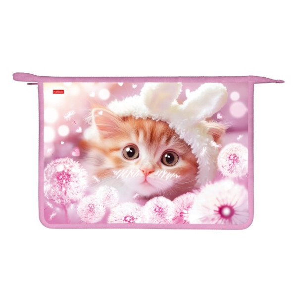 Папка для труда А4 2отд., пластик, молния "Мяу-стори" AMt_07070 Hatber