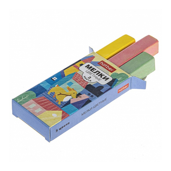 Мел цветной 3цв/3шт "Городок" квадратный, карт.уп. ML_072692 Hatber