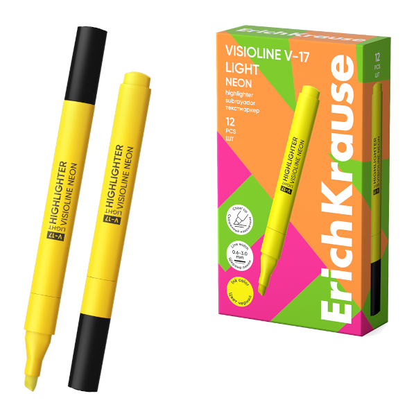 Текстовыделитель Erich Krause V-17 Visioline light Neon /желтый/скош./0,6-3мм 63556