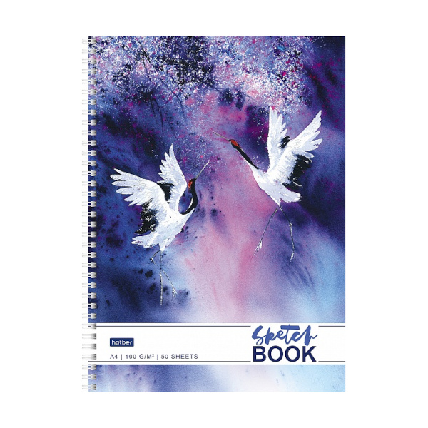 Скетчбук для графики и письма А4 50л, 100г/м2, гребень "Журавлиная песня" 50Тт4Aгр_23923 Hatber