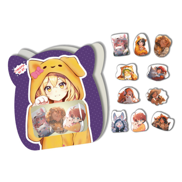 Набор стикеров "Аниме звери" 90*100мм, (10 видов*3шт) 9082 Квадра