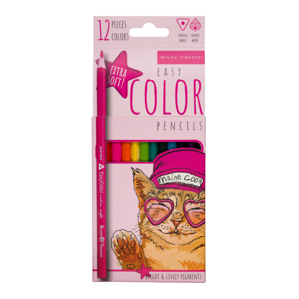 Карандаши 12цв, дерево, 3-гран. "EasyColor" карт.уп. 30-0028 Bruno Visconti