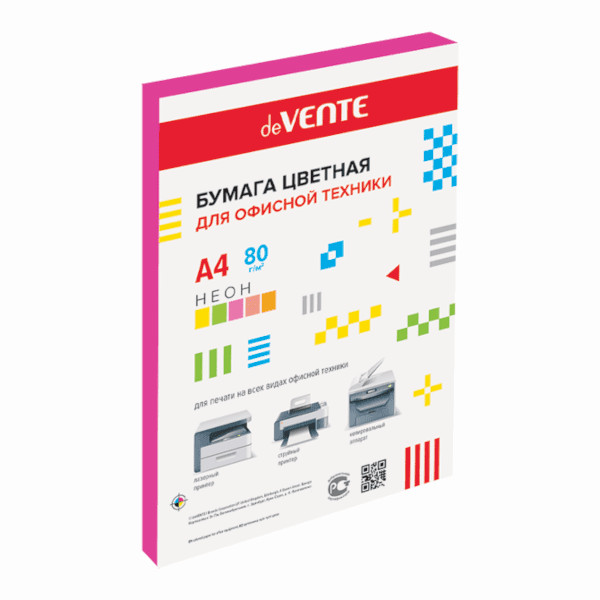 Бумага А4 75г/50л малиновый неон 2072240 deVENTE