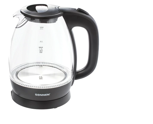Чайник SONNEN KT-1786, 1,7 л, 2200 Вт, закрытый нагревательный элемент, стекло, 453422