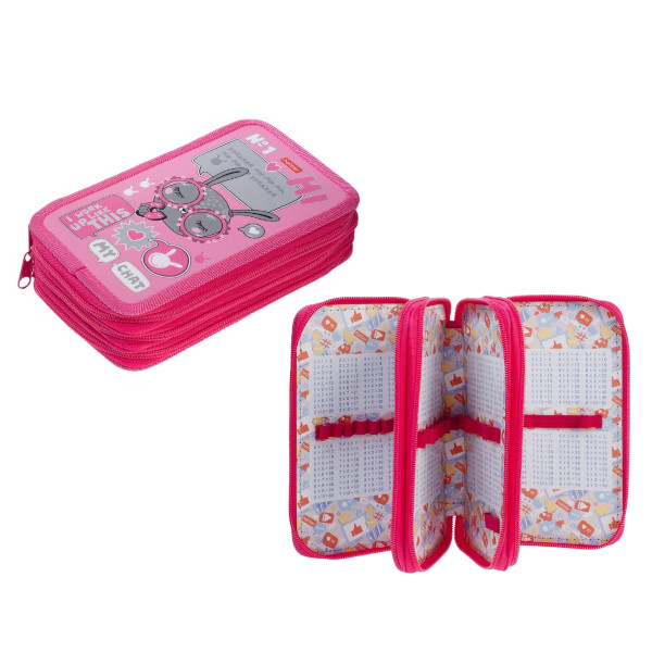 Пенал Hatber "В модном чате" 3отд., с табл.умножения 19*11см, на молнии NPn_48108