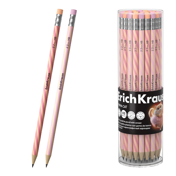 Карандаш ч/гр HB, пластик, круглый, ластик, ассорти "Cheat Meal" 65561 Erich Krause