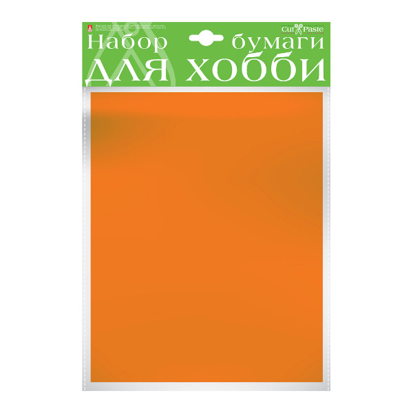 Бумага цветная крашенная в массе А4 двустор. 10л/1цв, пакет, 110г/м2, оранжевый 2-065/03 HOBBY TIME