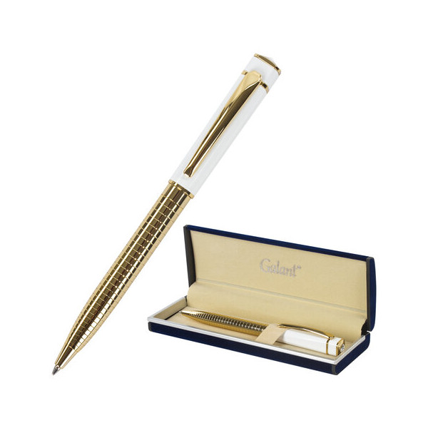 Ручка шар Galant "Mont Pelerin" синяя, корпус золотистый с белым, золотистые детали, 0,7мм 141661