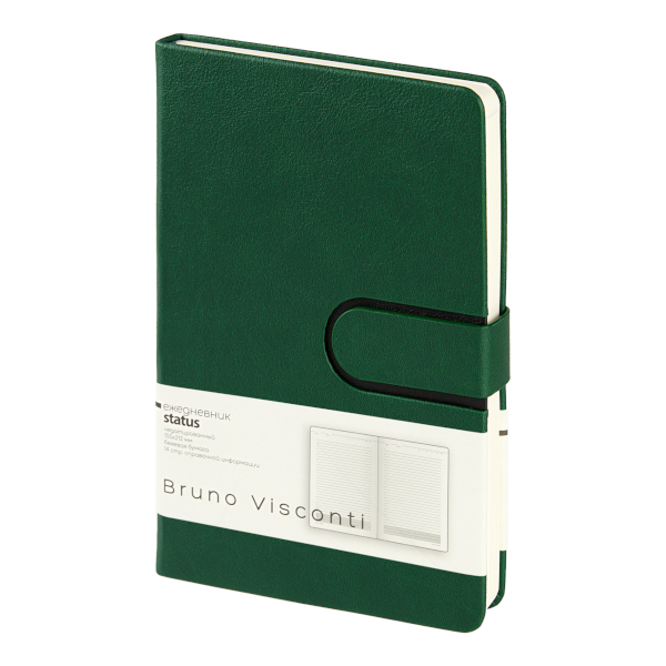 Ежедневник А5 не дат Bruno Visconti "Status" тв.обл., иск.кожа, зеленый, магнит. клапан 3-786/04