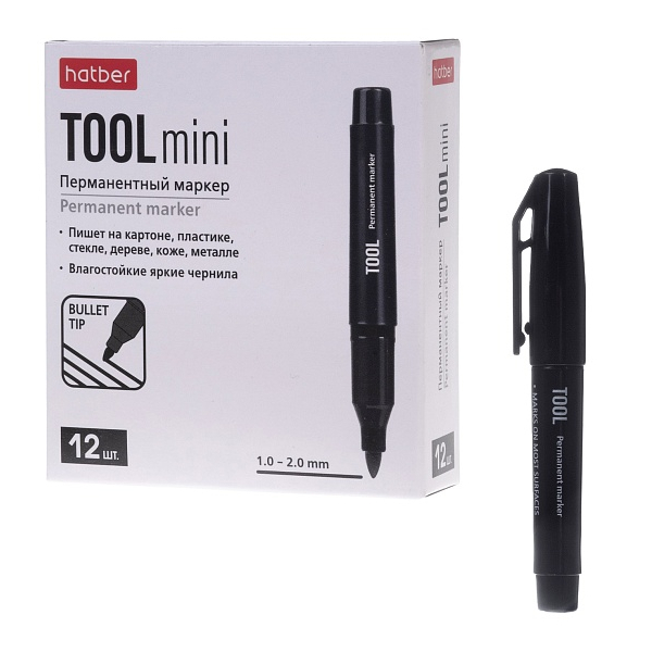 Маркер перм 1-2мм, пулевид., черный, пластик. корп. "Тул мини" PM_092503 Hatber