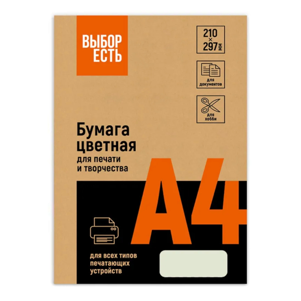 Бумага А4 80г/100л (5цв по 20л) пастель 866185 Выбор Есть
