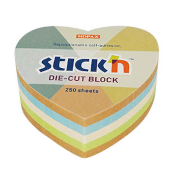 Липкий блок Stick`n "Сердце" 64*67мм, 250л, пастель+крафт 21837