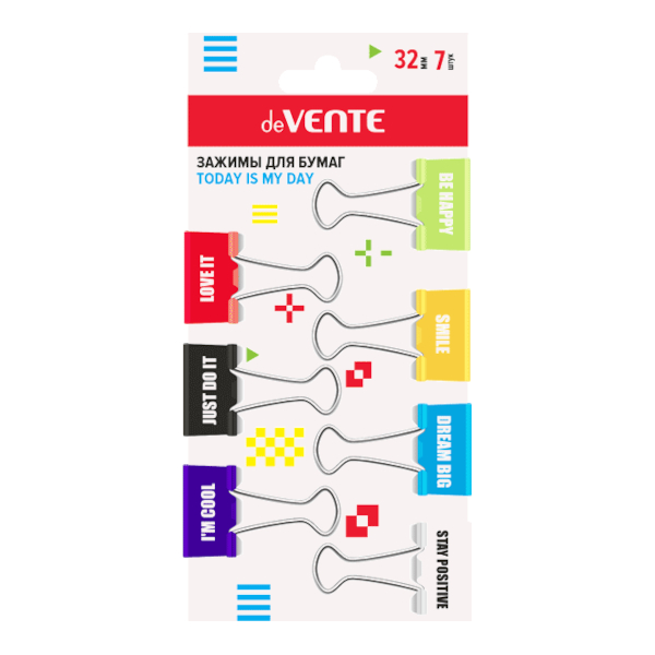 Зажим 32мм ассорти "Триколор" 4131321 (1уп*6шт) deVENTE