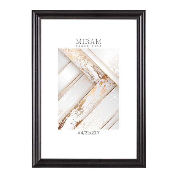 Фоторамка 21*29,7 пластик, багет 20мм, черный, вставка пластик 640246-А4 МИРАМ